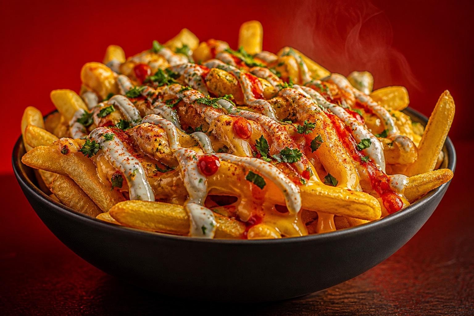 Wifi Dhabba loaded fries with sauces and toppings